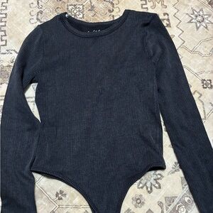 Derek Heart Black Ribbed Bodysuit
